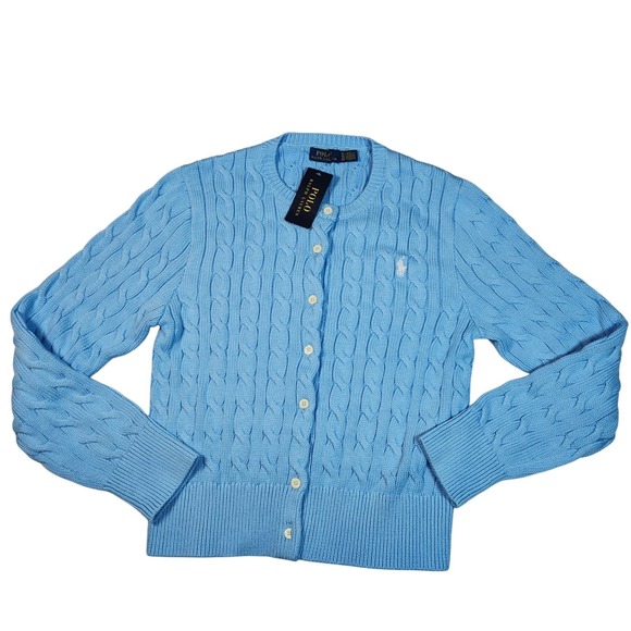 Polo Ralph Lauren Ariel Blue Cable Knit Button Cardigan Sweater XL $295 NWT - Picture 2 of 12